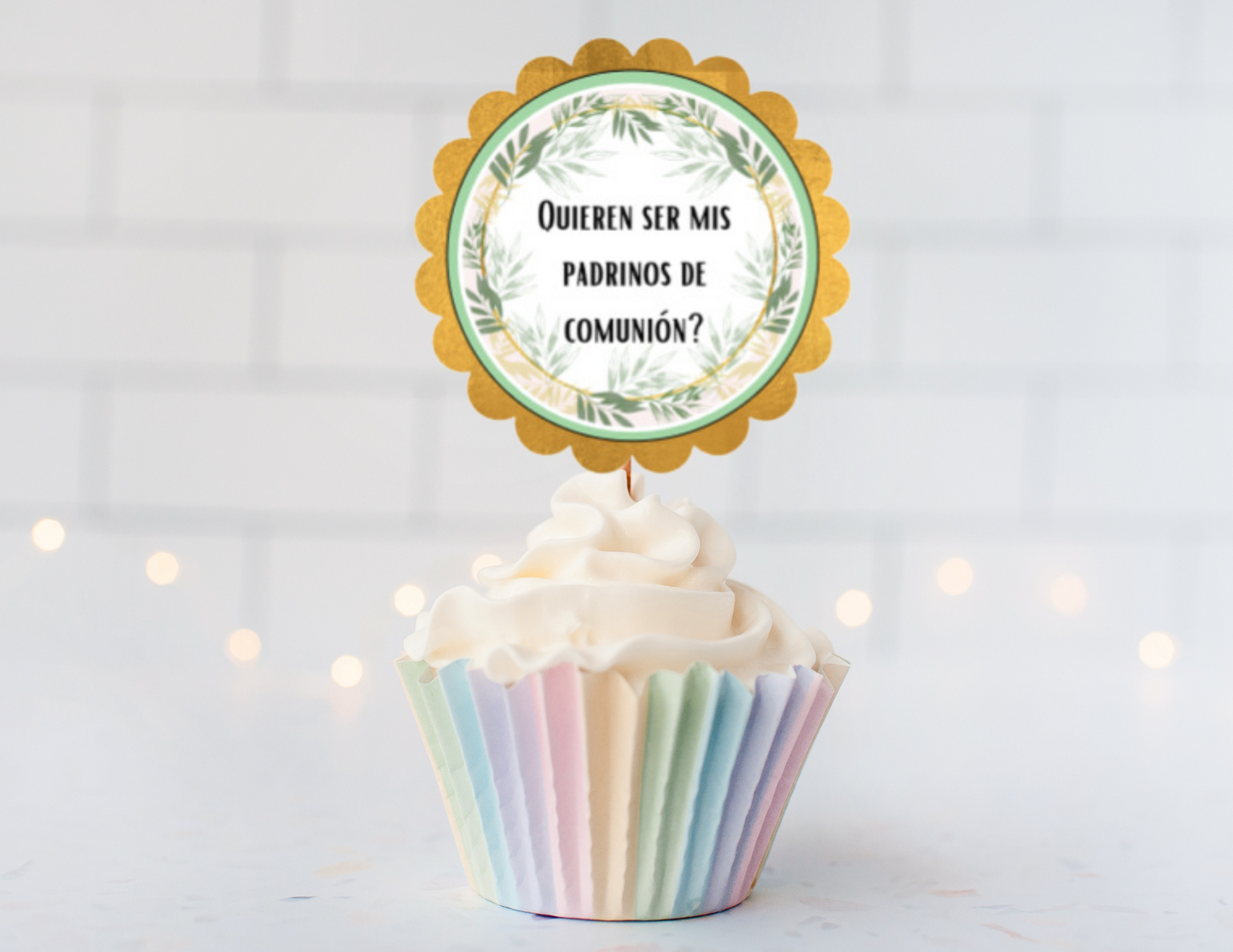 Quieren Ser Mis Padrinos Topper - GodParents  Cup Cake Topper -  12 Cake Topper