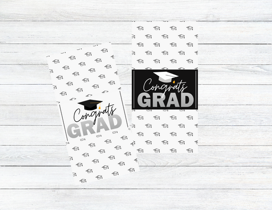Congrats Grad Tissue Wrap | Graduation Party Favor Printable | Non-Editable Black and White Tissue Label | Instant Download PDF