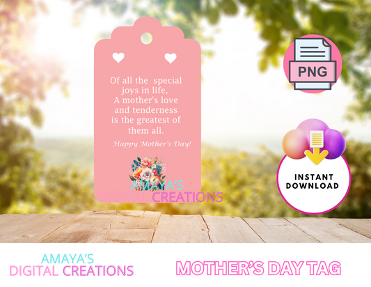 Mother’s Day Gift Tag | Printable PNG Tag | DIY Gift Tags | Instant Download | Gift Tag for Mother's Day | Heart Design | Customizable Gift Tag