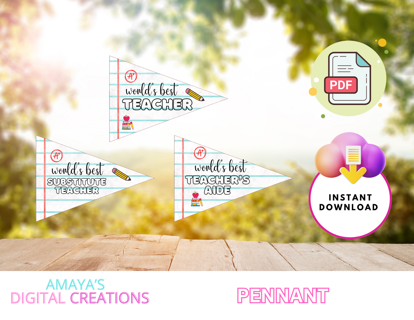 Printable Teacher Appreciation Pennant Flags Digital Instant Download ,No Physical Item, PDF