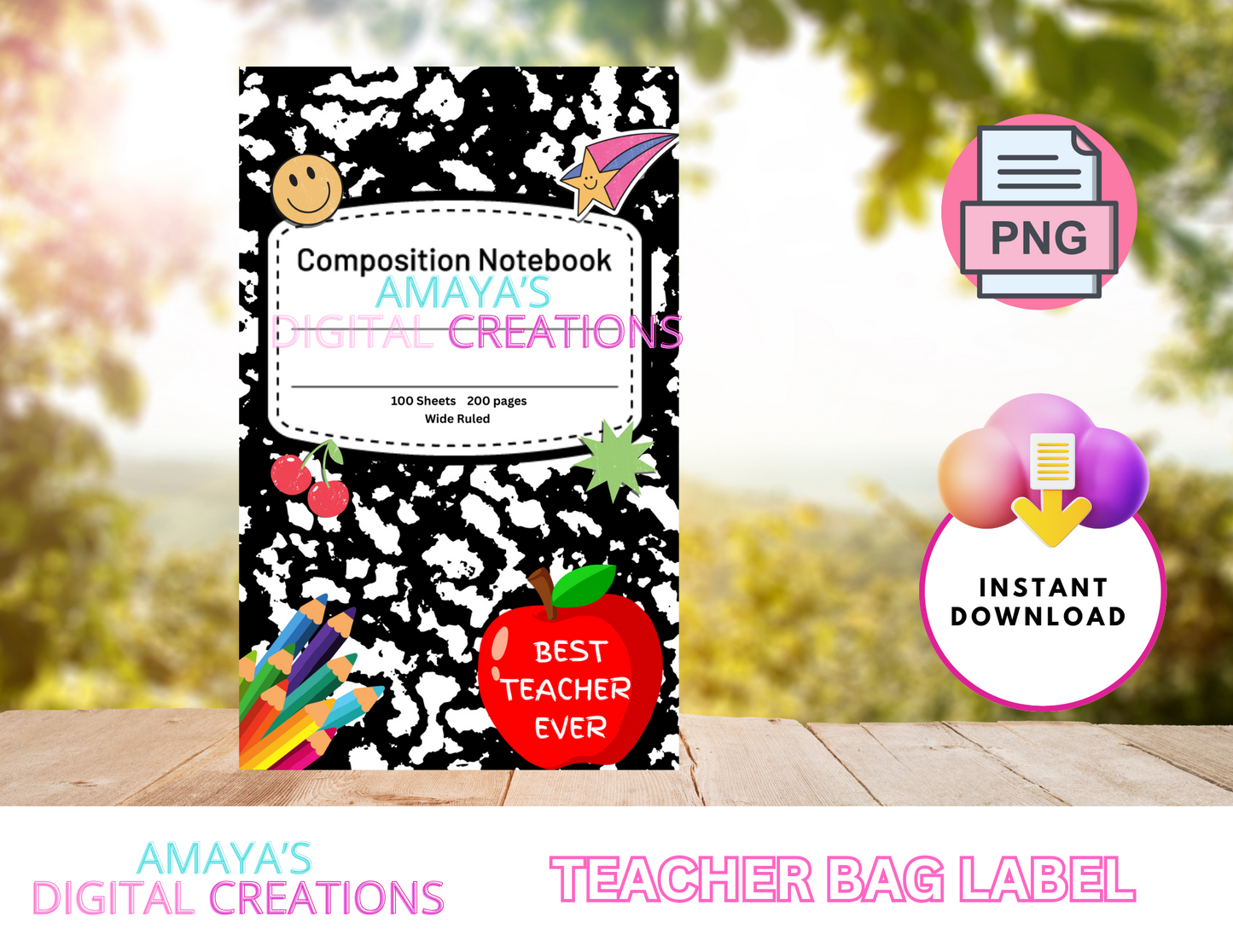 Teacher Appreciation Black Gift Tag|  Digital Instant Download ,No Physical Item, PNG