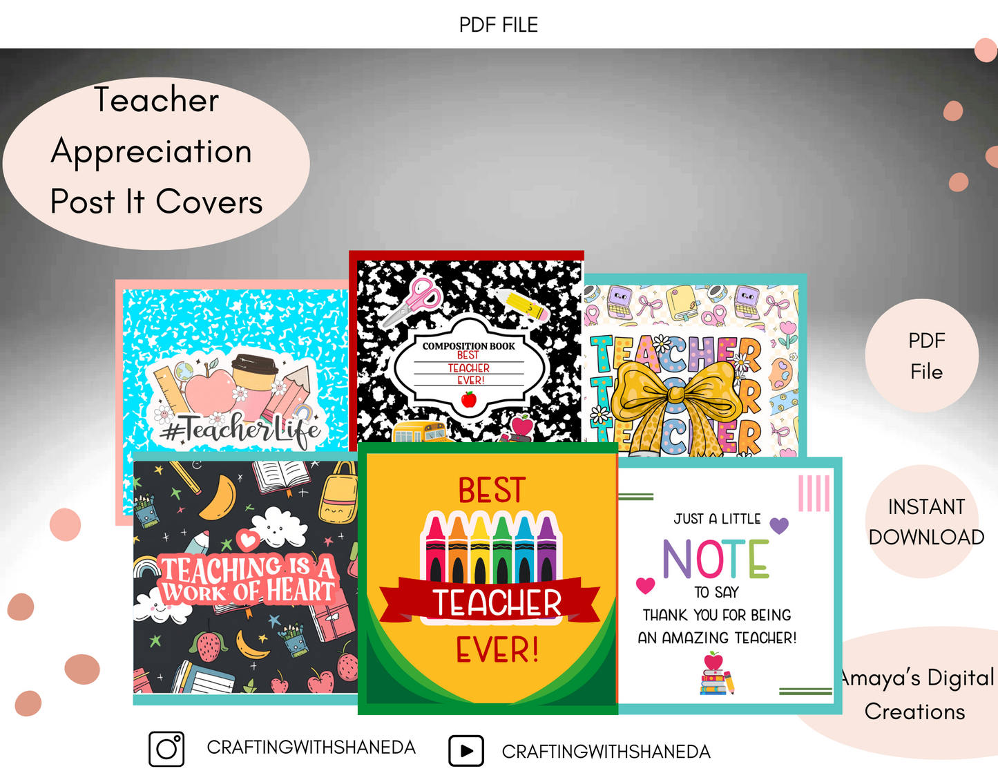 Teacher Appreciation Post It Note Covers | Printable Sticky Note Holder | DIY Teacher Gifts | Instant Download | Cricut Classroom Gift