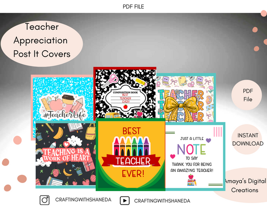 Teacher Appreciation Post It Note Covers | Printable Sticky Note Holder | DIY Teacher Gifts | Instant Download | Cricut Classroom Gift