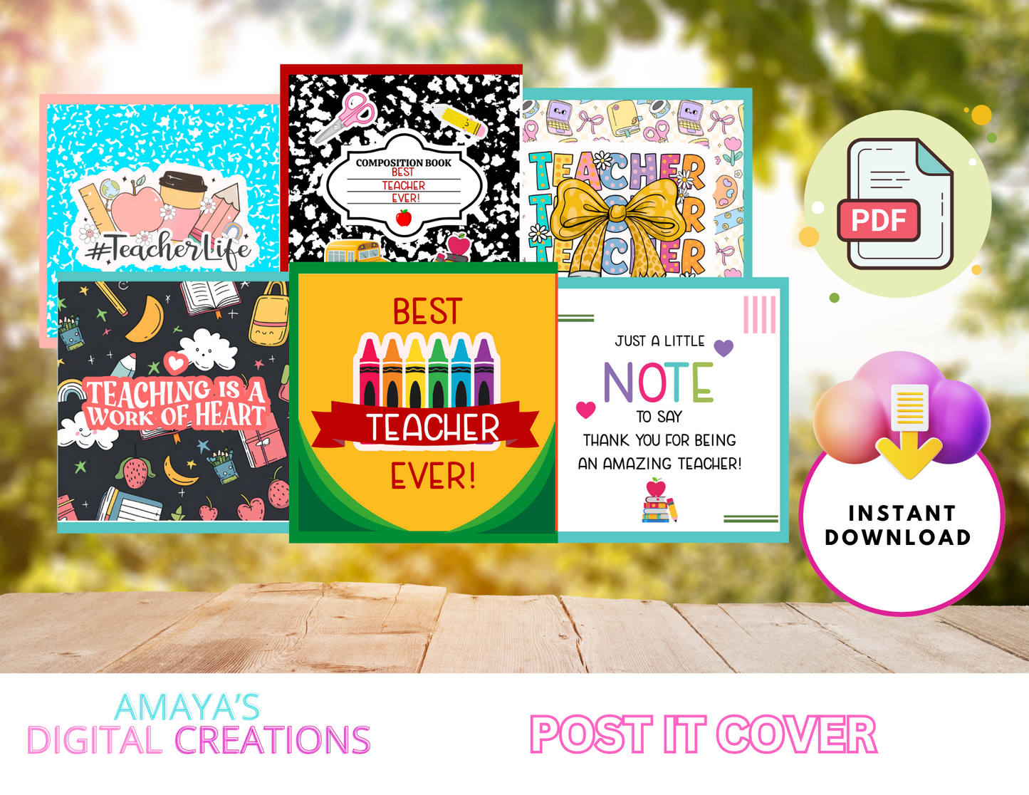 Teacher Appreciation Post It Note Covers | Printable Sticky Note Holder | DIY Teacher Gifts | Instant Download | Cricut Classroom Gift