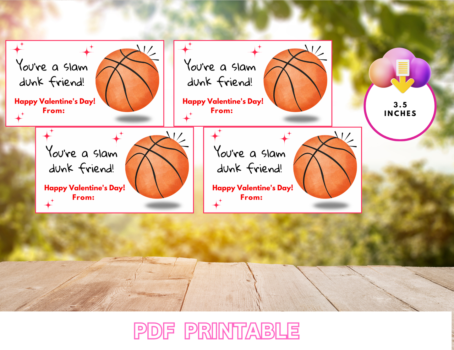 Basketball Valentine Cards Printable | You’re a Slam Dunk Friend | Sports Valentines for Kids | Classroom Valentine Exchange | Instant Download