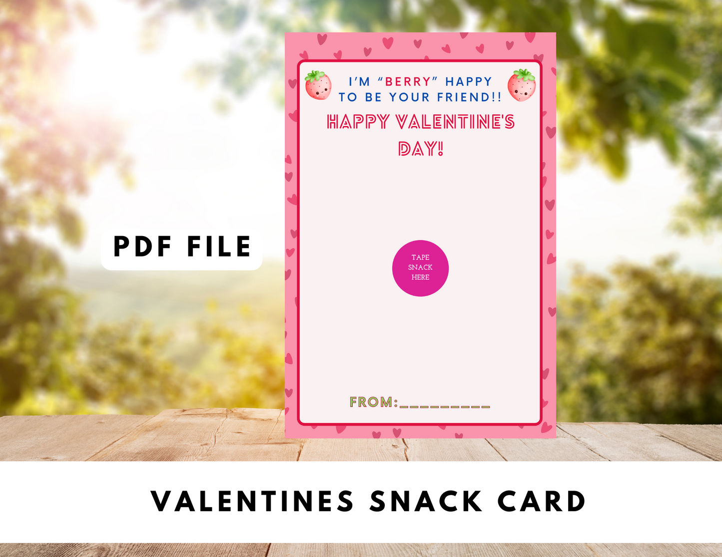 Valentine's Day Snack Card, Classroom Treat Party Favors , PDF file, No Physical Products