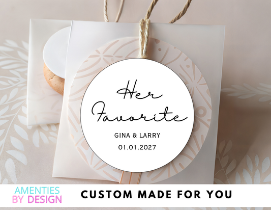 His & Her Favorite Stickers: Personalized Heart Wedding Favor 40 Labels