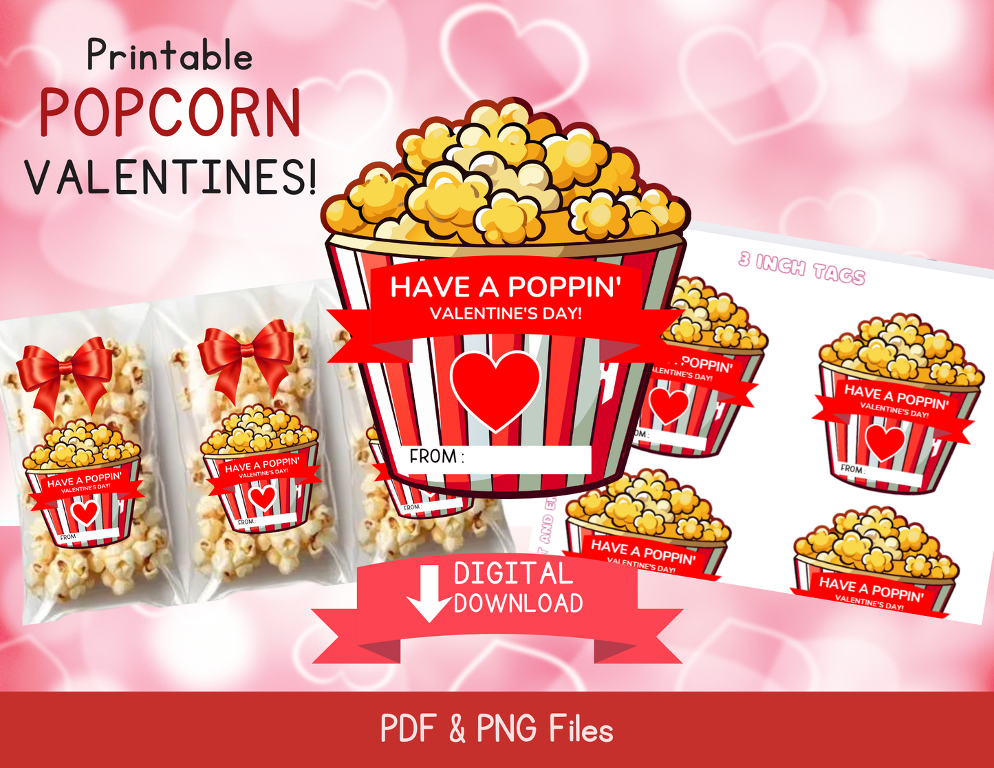 Printable Popcorn Valentine Labels | Classroom Valentines | Digital Download Classroom Valentine PDF | Instant Download
