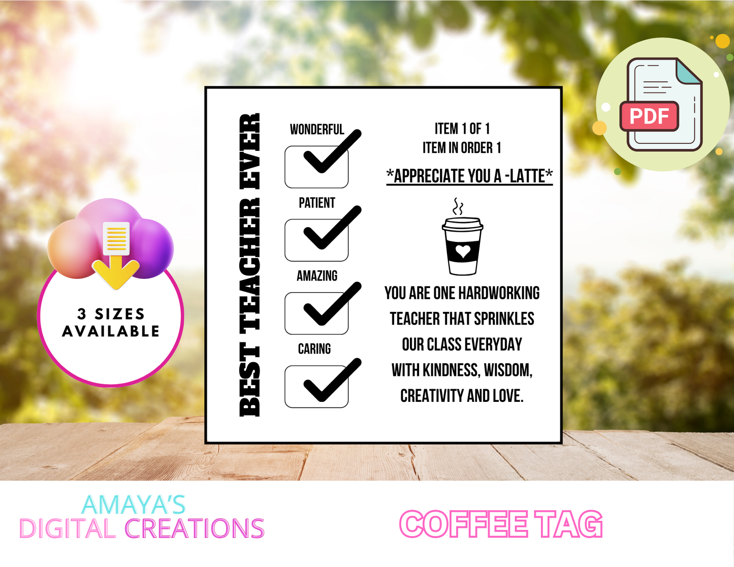 Teacher’s Appreciation | Drink Order | Coffee Label | Digital Instant Download ,No Physical Item, PDF