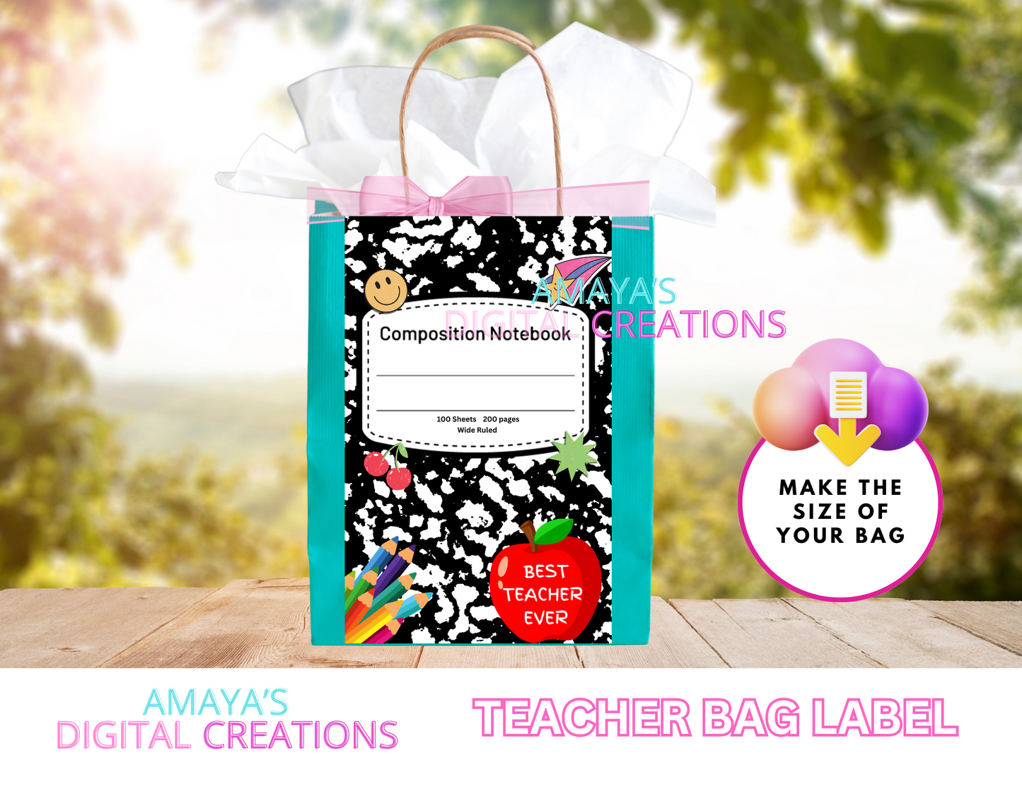 Teacher Appreciation Black Gift Tag|  Digital Instant Download ,No Physical Item, PNG