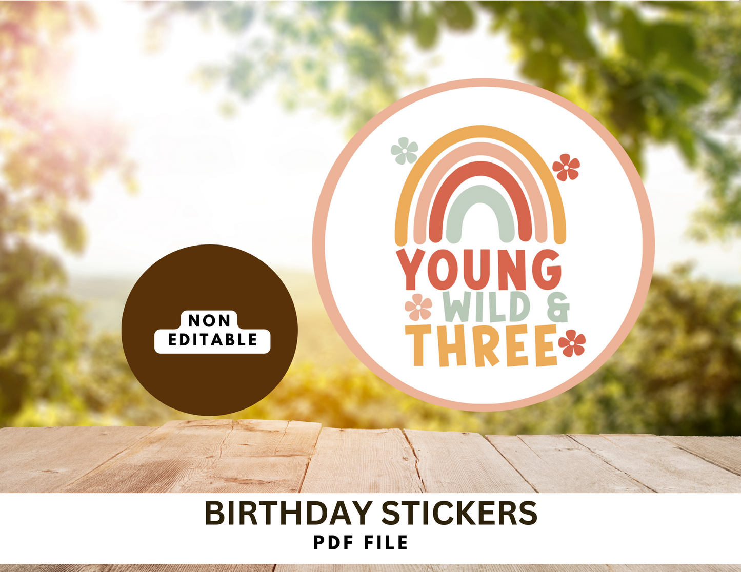 Young Wild Three, Wild Theme, 3rd Birthday, Wild Birthday, Instant Download Digital, Non Editable File. NOT for Cutting Machine