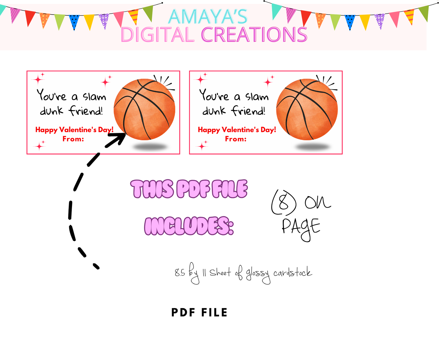 Basketball Valentine Cards Printable | You’re a Slam Dunk Friend | Sports Valentines for Kids | Classroom Valentine Exchange | Instant Download