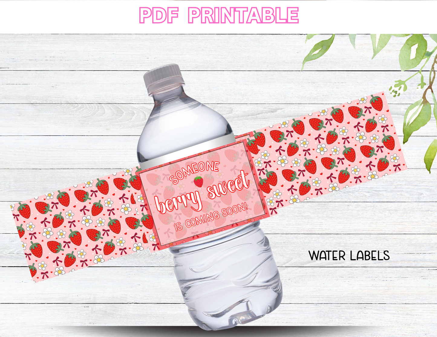 🍓 Berry Sweet Baby Shower Printable Party Decor | Strawberry Baby Shower Theme | Girl Baby Shower Decorations | NON Editable-PDF FILE-Instant Download
