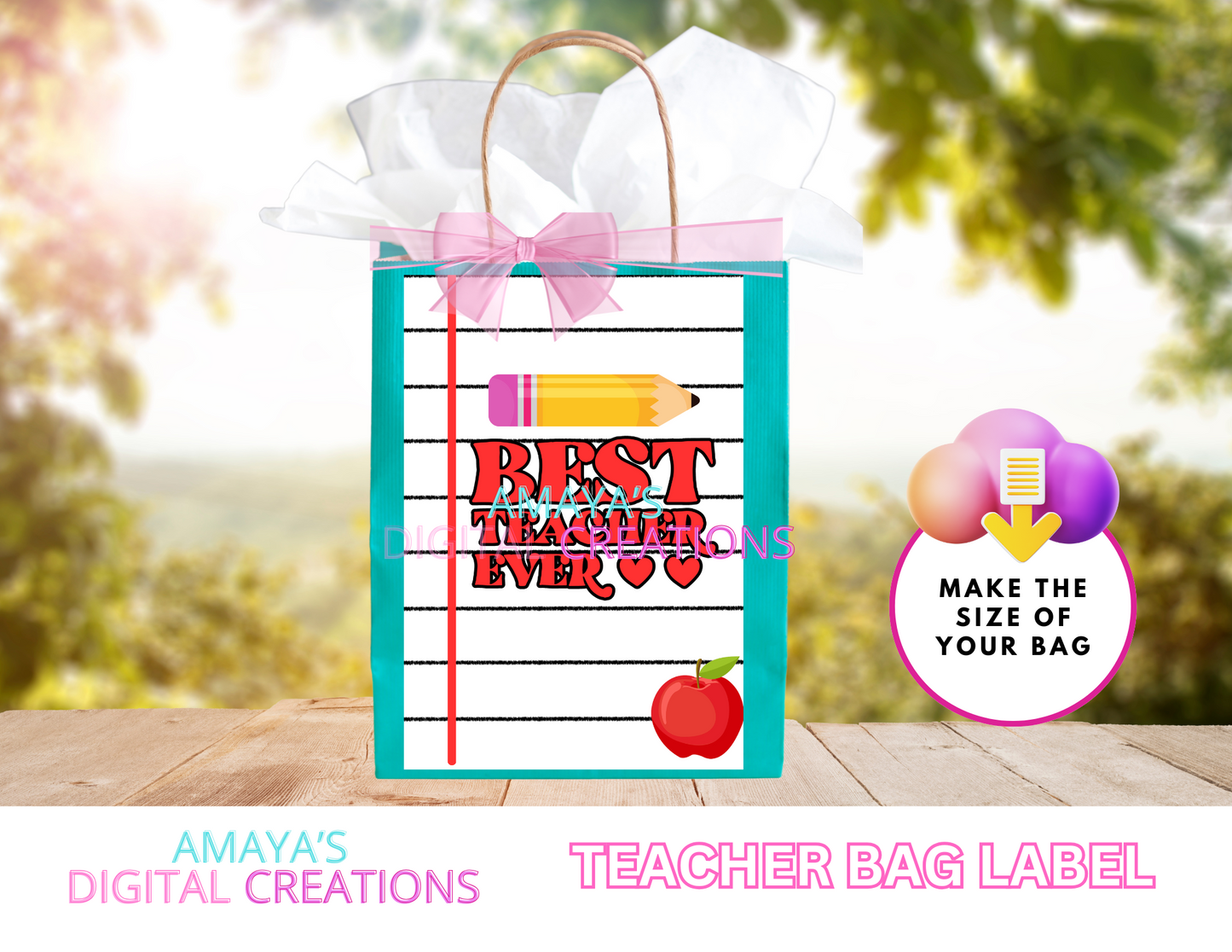 Teacher Appreciation Gift Tag|  Digital Instant Download ,No Physical Item, PNG