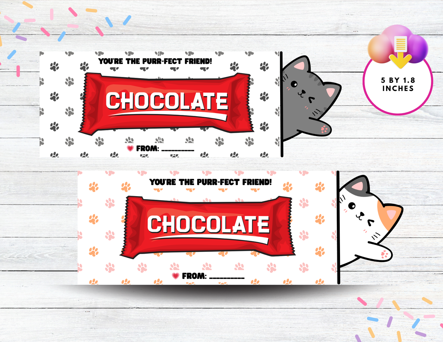 You're the Purr-fect Friend Candy Bar Wrapper | Printable Cat Chocolate Wrapper for mini candy | Instant Download PDF