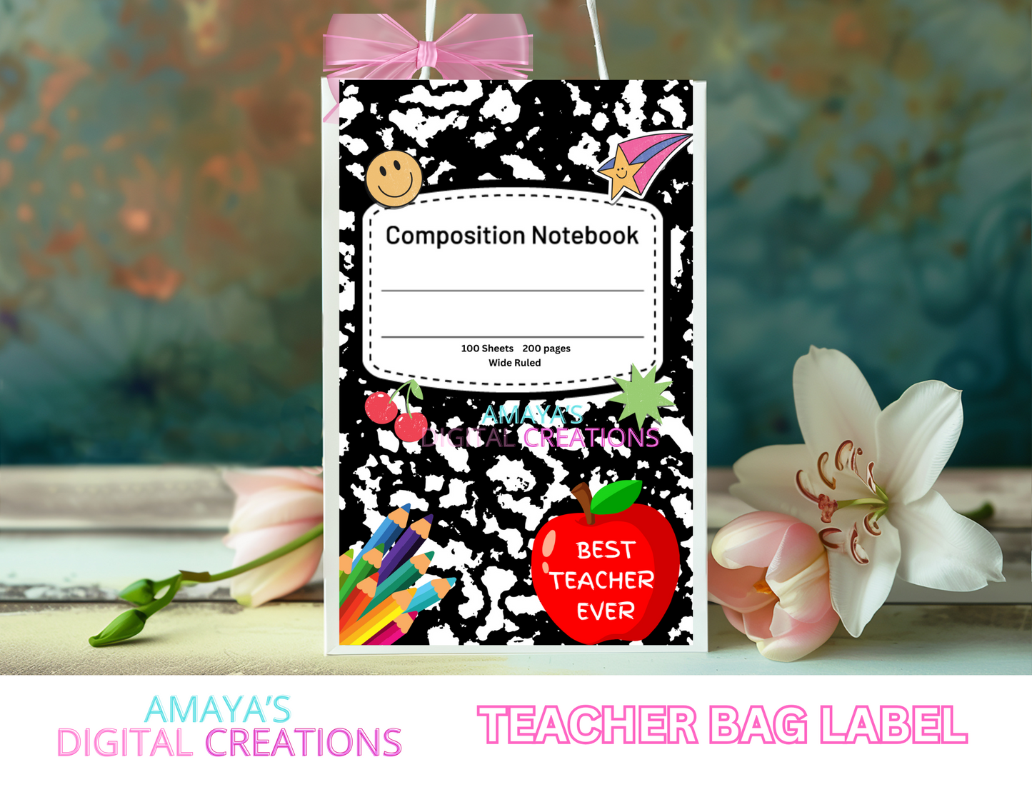 Teacher Appreciation Black Gift Tag|  Digital Instant Download ,No Physical Item, PNG