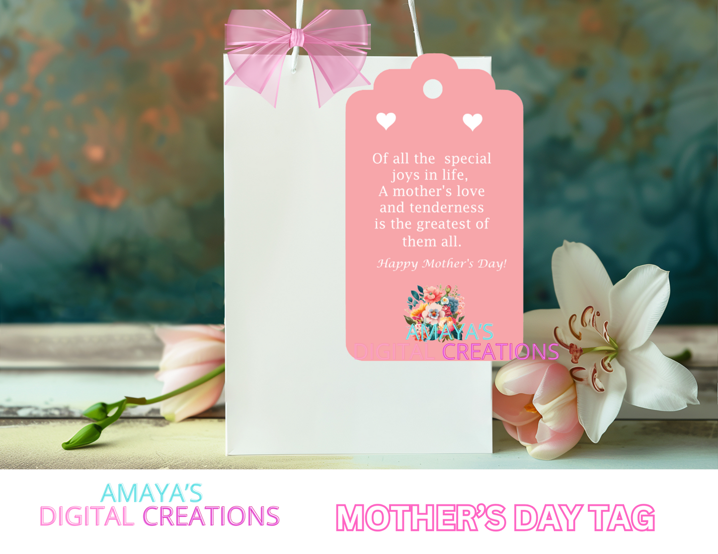 Mother’s Day Gift Tag | Printable PNG Tag | DIY Gift Tags | Instant Download | Gift Tag for Mother's Day | Heart Design | Customizable Gift Tag