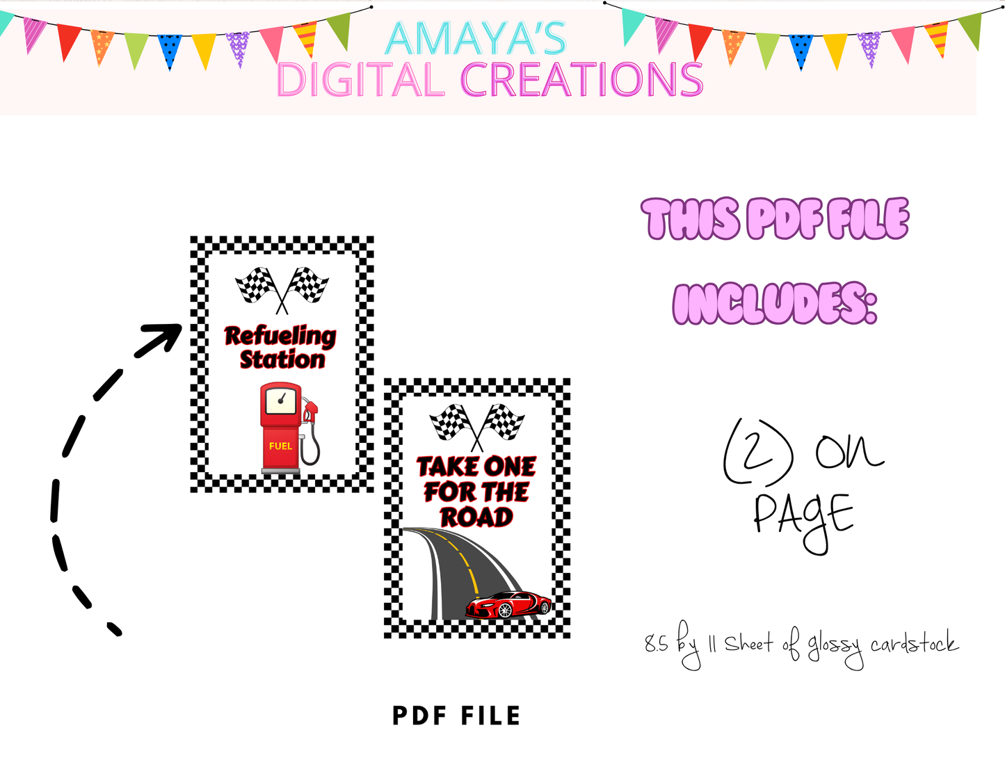 Race Car Birthday Printable Signs – Set of 6 PDF Prints Non-Editable Instant PDF Download