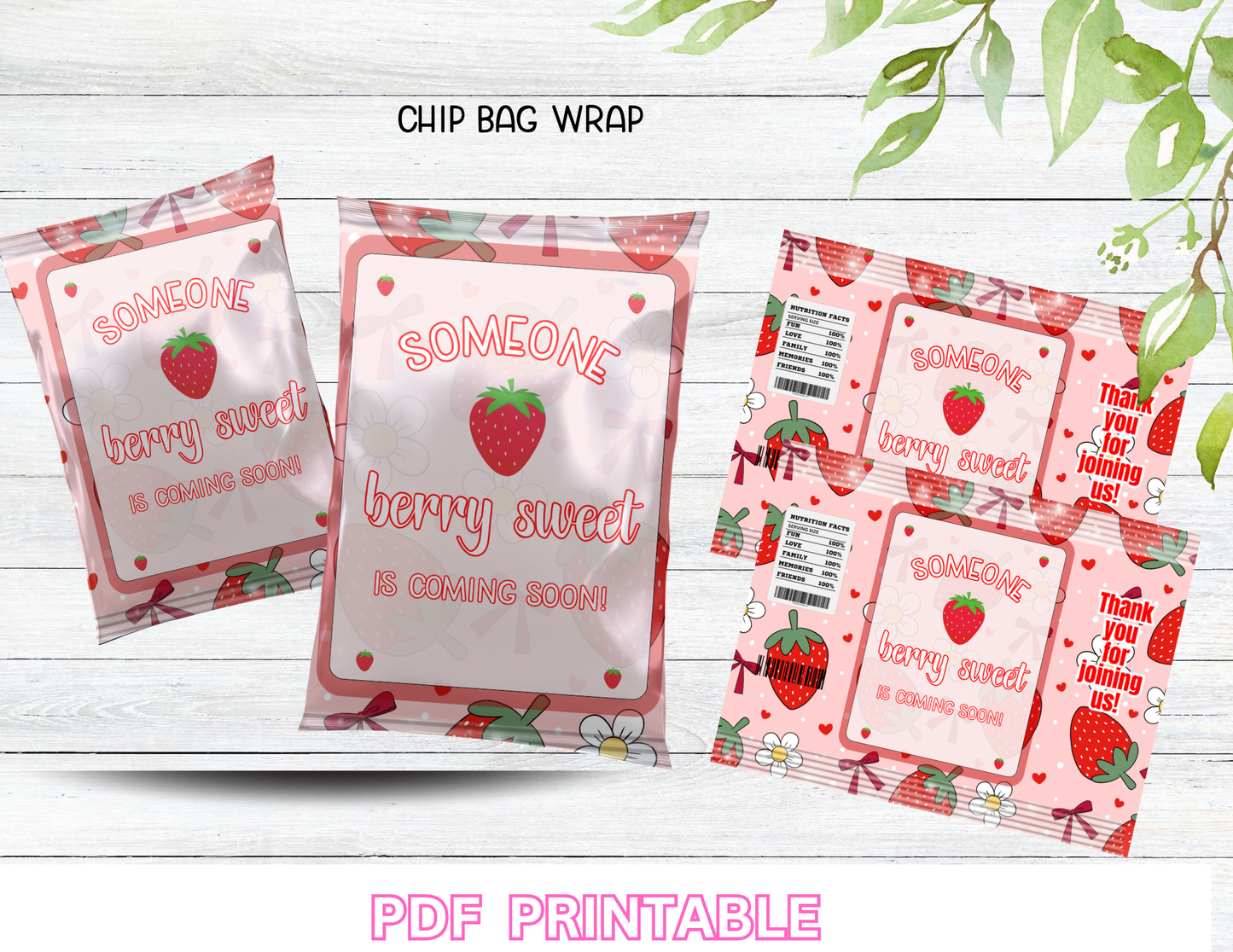🍓 Berry Sweet Baby Shower Printable Party Decor | Strawberry Baby Shower Theme | Girl Baby Shower Decorations | NON Editable-PDF FILE-Instant Download