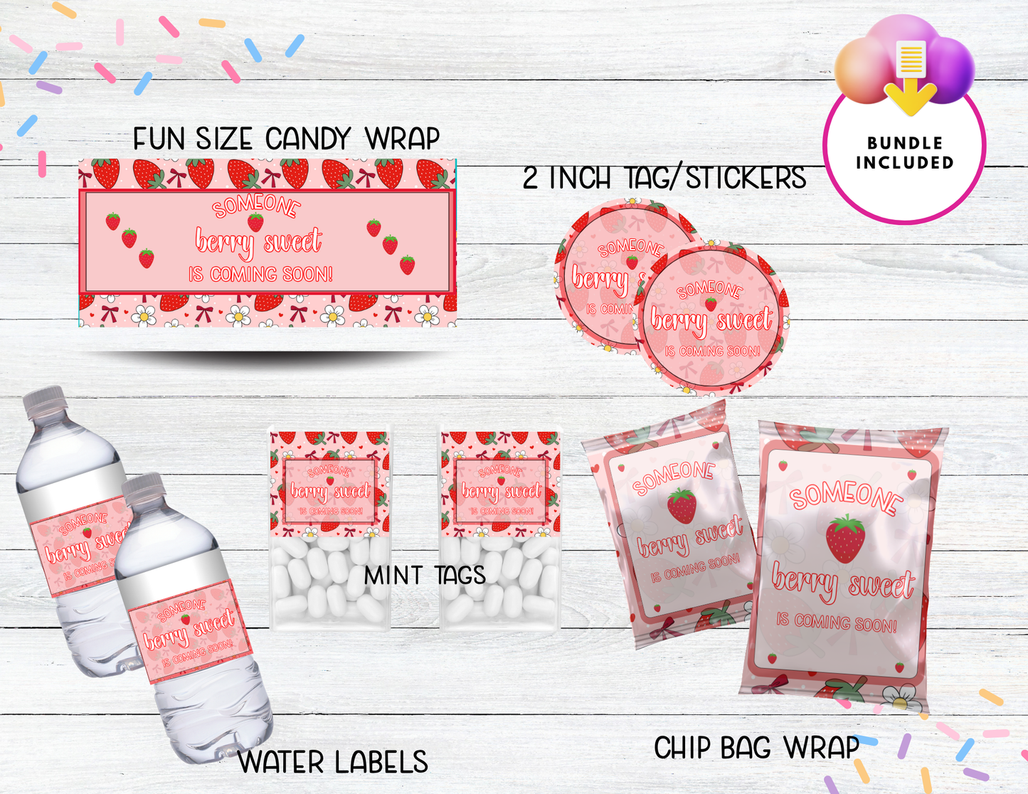 🍓 Berry Sweet Baby Shower Printable Party Decor | Strawberry Baby Shower Theme | Girl Baby Shower Decorations | NON Editable-PDF FILE-Instant Download