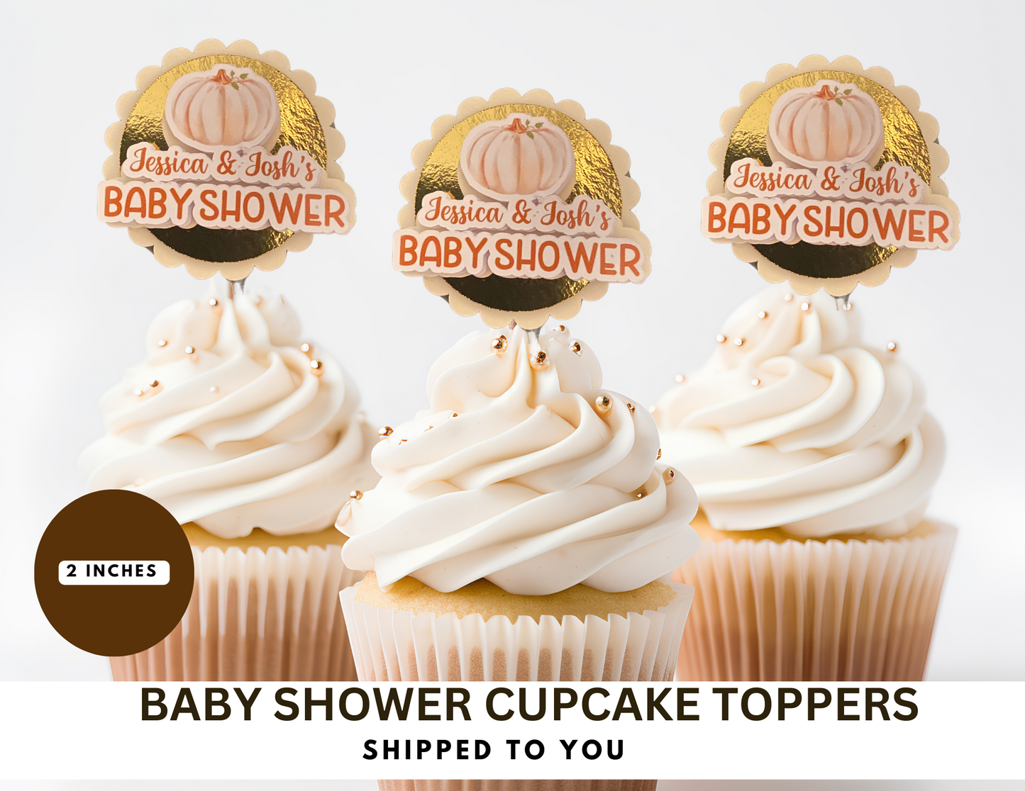 Our Little Pumpkin Cup Cake Topper - Personalized Pumpkin Baby Shower - 12 Cake Topper