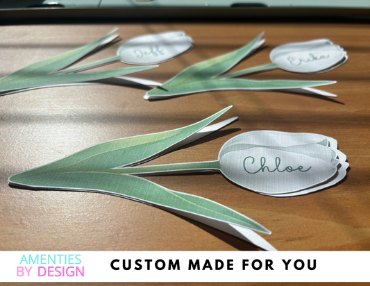 Personalized Flower Name Tags | Tulip Place Cards for Wedding | Custom Cursive Table Decor | Bridal Shower Place Settings | Party Decor