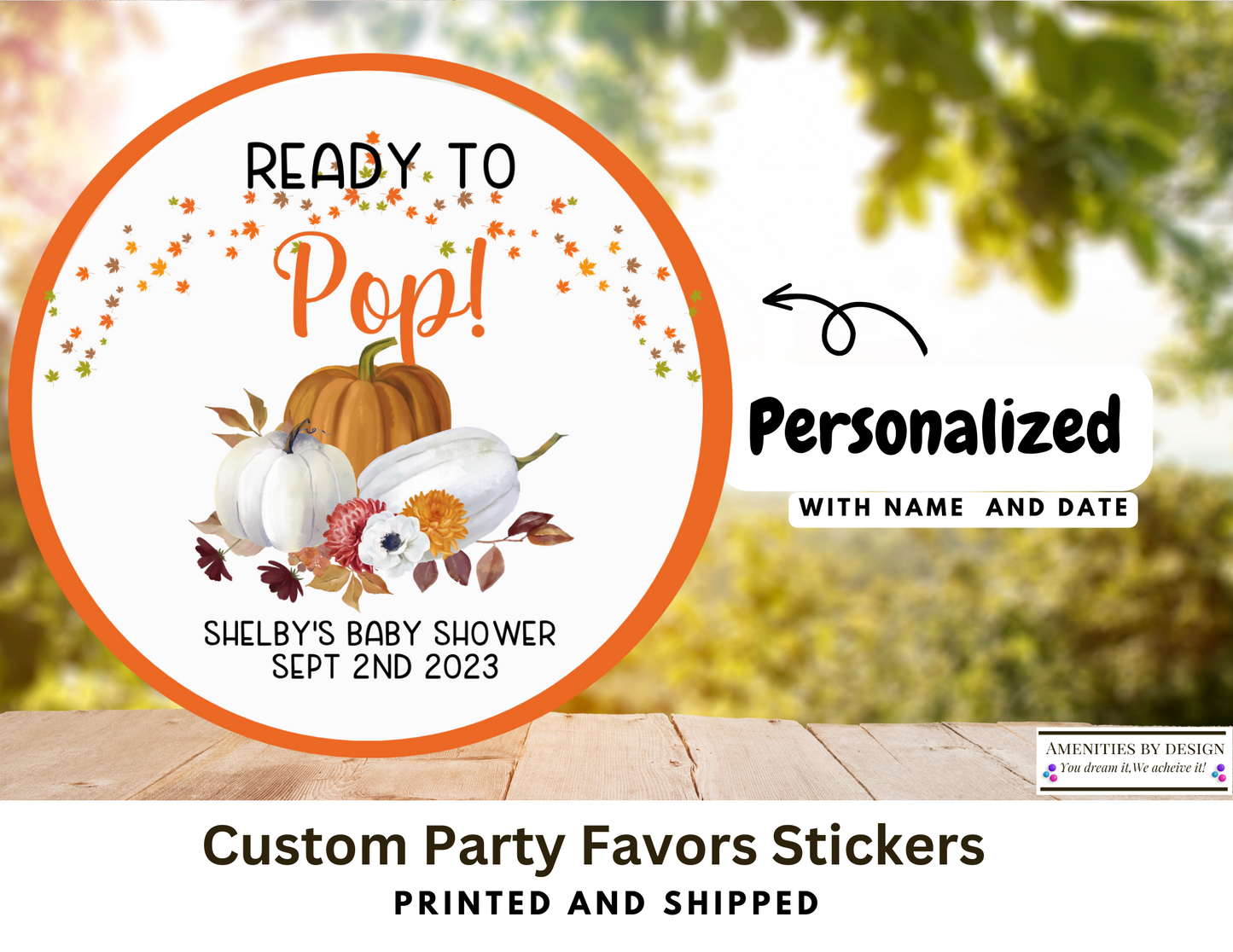 Ready To Pop Fall Themed Baby Shower, Baby Shower, Baby Shower Favor Stickers, Baby Shower Favors