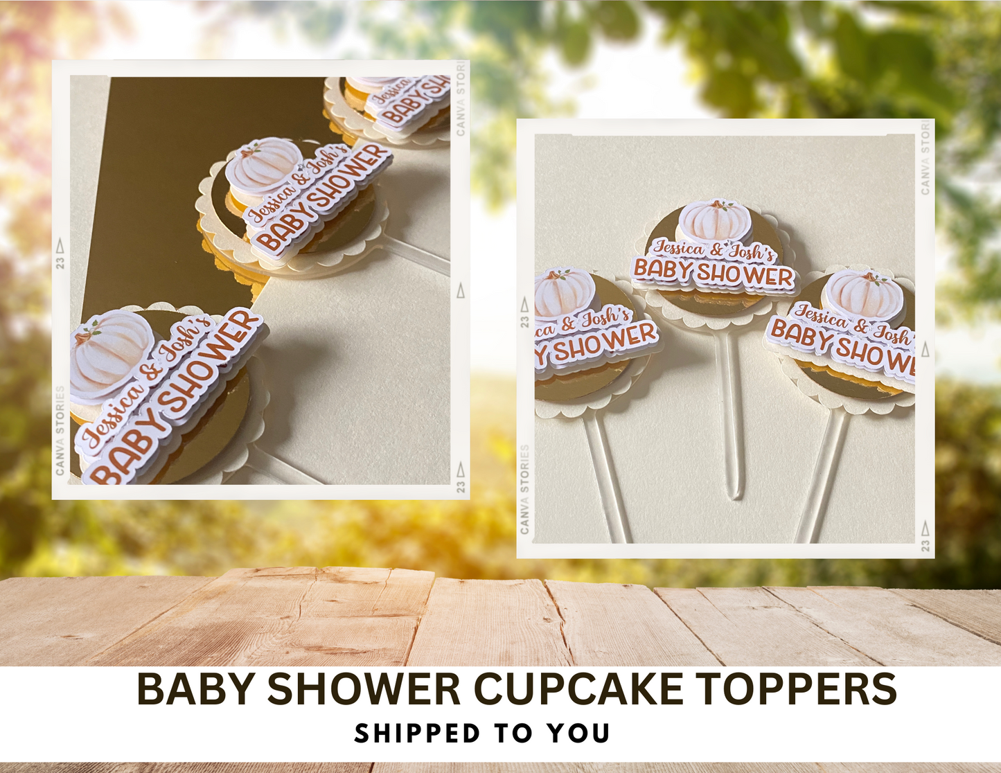 Our Little Pumpkin Cup Cake Topper - Personalized Pumpkin Baby Shower - 12 Cake Topper
