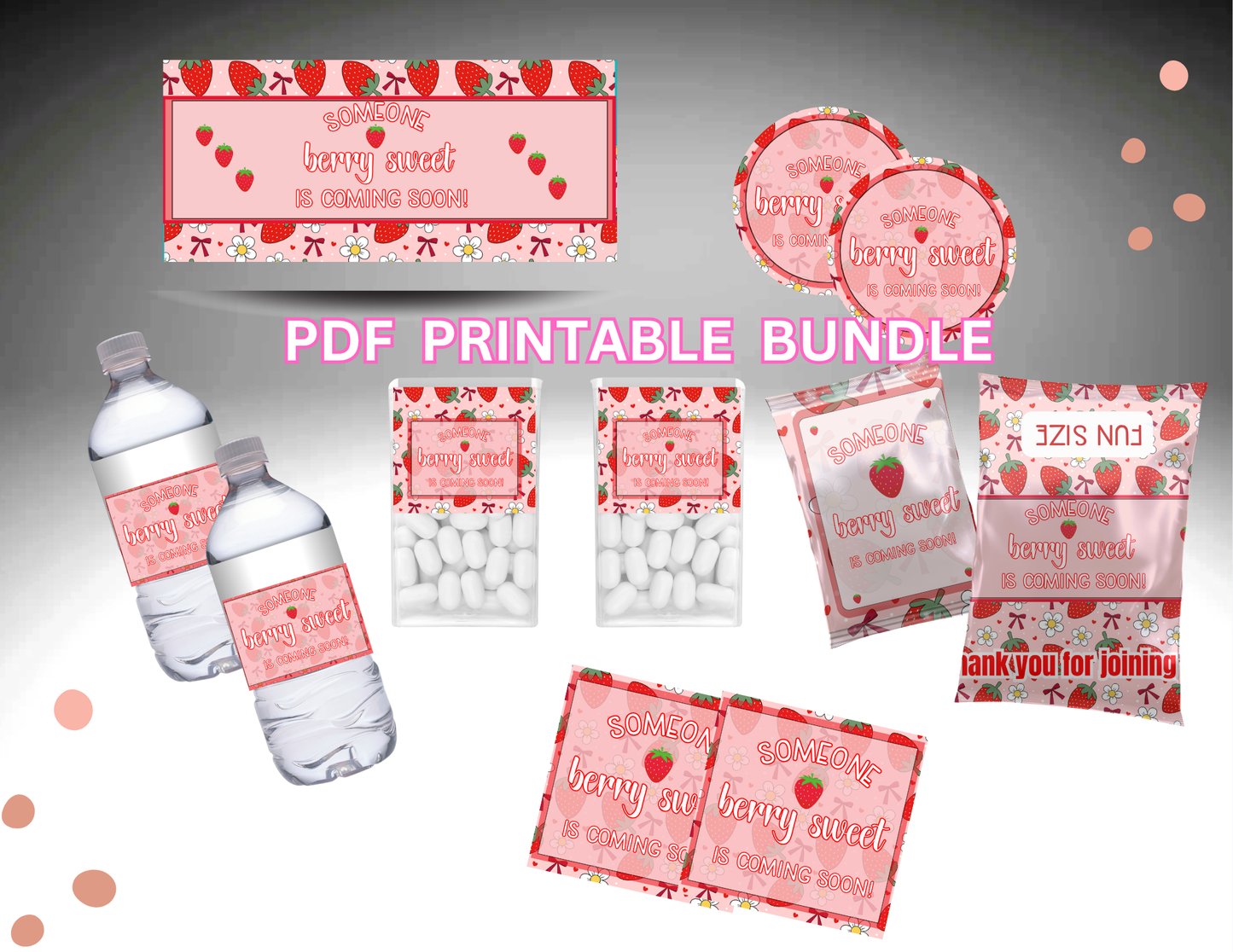 🍓 Berry Sweet Baby Shower Printable Party Decor | Strawberry Baby Shower Theme | Girl Baby Shower Decorations | NON Editable-PDF FILE-Instant Download