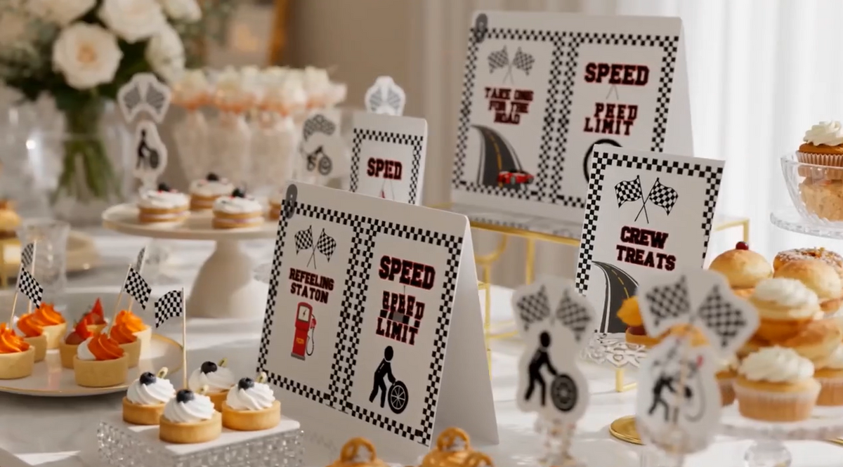 Race Car Party Signs – Editable in Canva | Racing Birthday Decor | Pit Stop Food Label-edit in canva