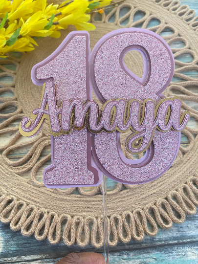 Personalized Age and Name Birthday Cake Topper