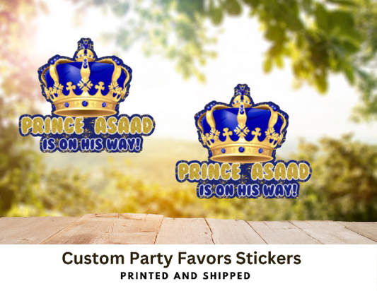 Royal Themed Baby Shower, Prince Baby Shower Favor Stickers Blue & Gold Prince Baby Shower Favors