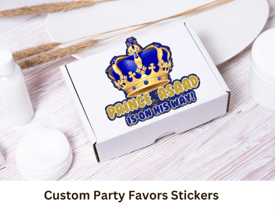Royal Themed Baby Shower, Prince Baby Shower Favor Stickers Blue & Gold Prince Baby Shower Favors