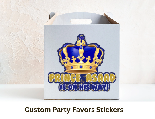Royal Themed Baby Shower, Prince Baby Shower Favor Stickers Blue & Gold Prince Baby Shower Favors